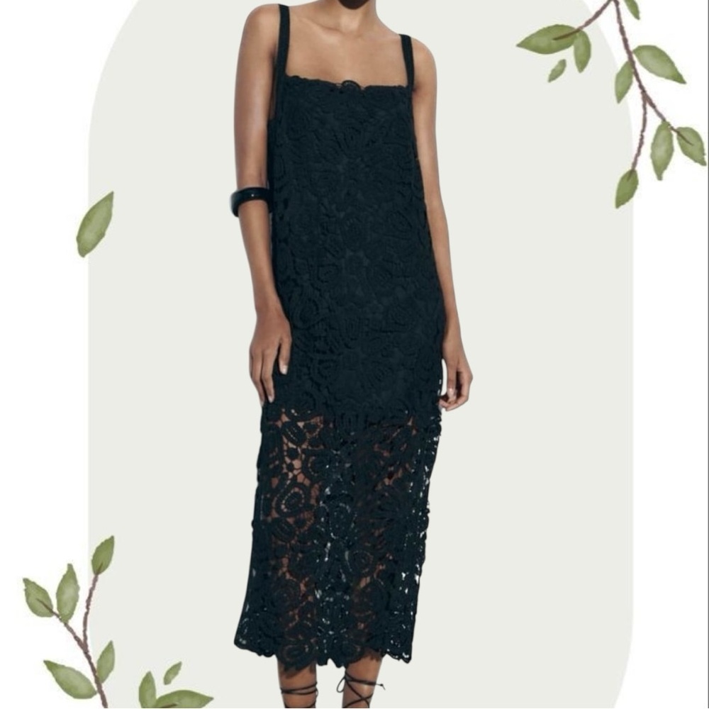 Zara Black Crochet Lace Midi Dress
